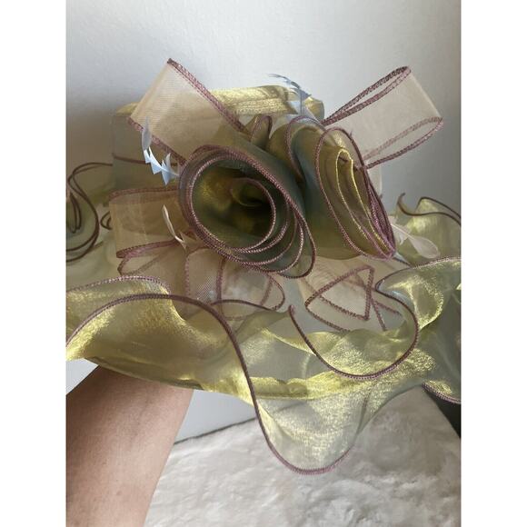 Beautiful Satin Kentucky Derby hat Church Gold Hat Fancy Formal Flower - Picture 7 of 9